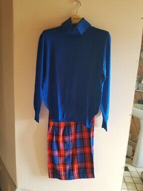 ESCADA Merino Wool Sweater & Plaid Culottes